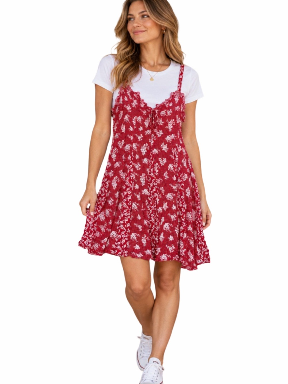 Free People Don't Dare Red Mixed Floral Print Mini Slip Dress Size XS